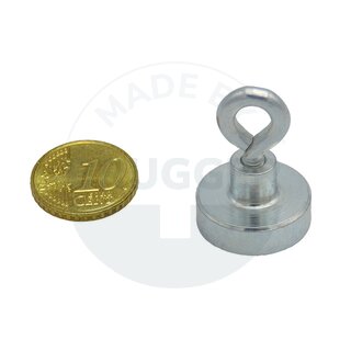 Pot magnet made of NdFeB, steel housing as a complete system with eyelet galvanised⌀20mm | © Brugger GmbH