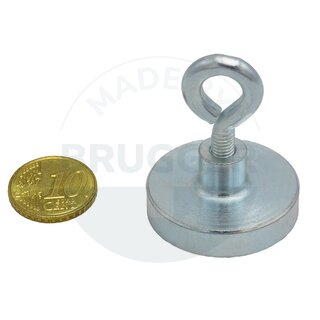 Pot magnet made of NdFeB, steel housing as a complete system with eyelet galvanised⌀32mm | © Brugger GmbH