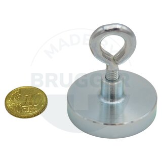 Aimant en pot en NdFeB, boîtier en acier en tant que système complet avec oeillet galvanisé ⌀40mm | © Brugger GmbH