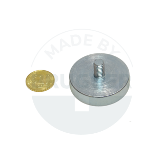 Topfmagnet aus NdFeB Stahlgehäuse mit Außengewinde verzinkt bis 150°C 32mm M6 | © Brugger GmbH