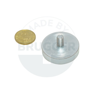 Topfmagnet aus NdFeB Stahlgehäuse mit Außengewinde verzinkt 32mm M6x10 | © Brugger GmbH