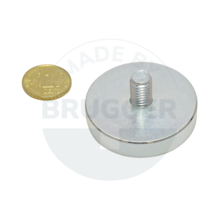 Topfmagnet aus NdFeB Stahlgehäuse mit Außengewinde verzinkt 40mm M8x12 | © Brugger GmbH