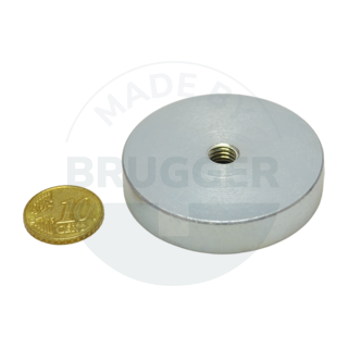 Aimant à pot en NdFeB boîtier en acier avec filetage intérieur galvanisé 50mm M8 | © Brugger GmbH