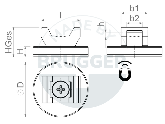 technische Zeichnung gummiertes Magnetsystem für Kabelmontage rund | © Brugger GmbH