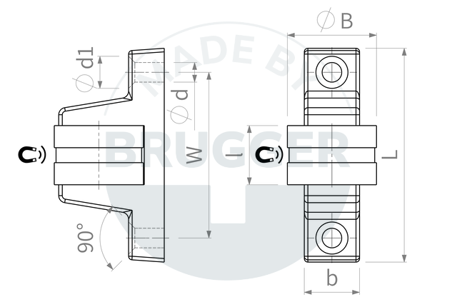 technische Zeichnung magnetischer Türanschlag | © Brugger GmbH