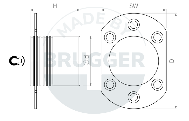 technische Zeichnung Magnetischer Türfeststeller | © Brugger GmbH