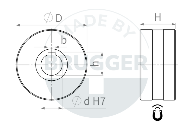 technical drawing Magnetic castorsHolding wheels with two-pole pitch made of NdFeB | © Brugger GmbH