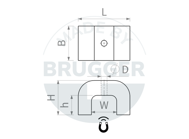 technische Zeichnung Hufeisenmagnet aus AlNiCo, Brückenform | © Brugger GmbH