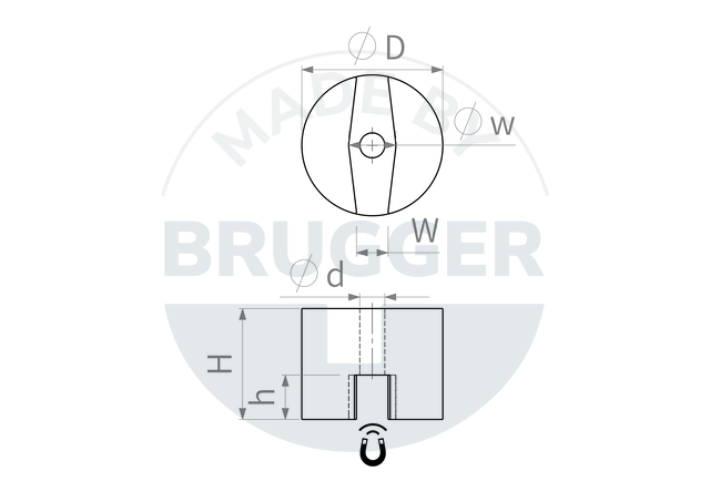 technische Zeichnung Hufeisenmagnet aus AlNiCo, zylindrische Form | © Brugger GmbH