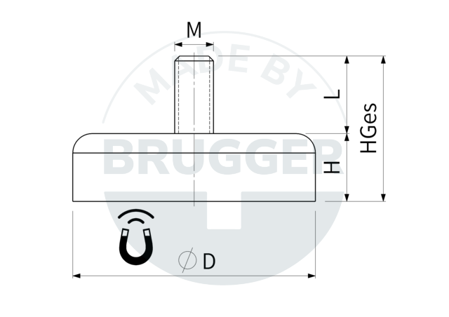 technische Zeichnung Topfmagnete aus Hartferrit mit Außengewinde verzinkt | © Brugger GmbH