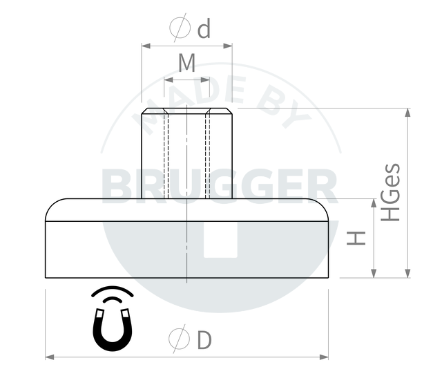 technische Zeichnung Topfmagnete aus Hartferrit mit Gewindebuchse verzinkt | © Brugger GmbH