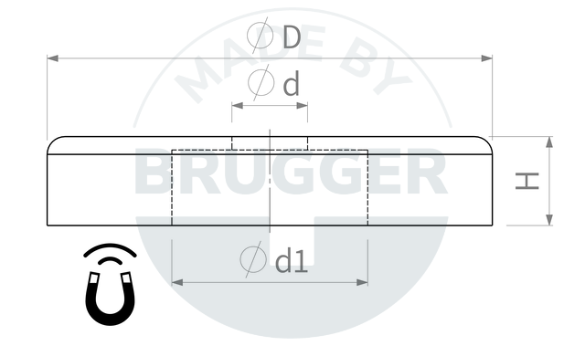 technische Zeichnung Topfmagnete aus Hartferrit mit Zylinderbohrung verzinkt | © Brugger GmbH