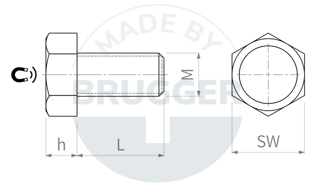 technische Zeichnung Topfmagnete aus NdFeB mit Außengewinde und Außensechkant | © Brugger GmbH