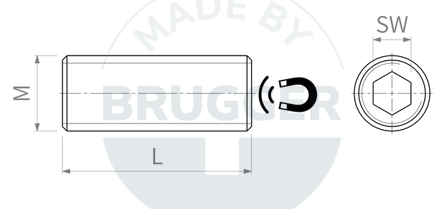 technische Zeichnung Topfmagnete aus NdFeB mit Außengewinde und Innensechskant | © Brugger GmbH