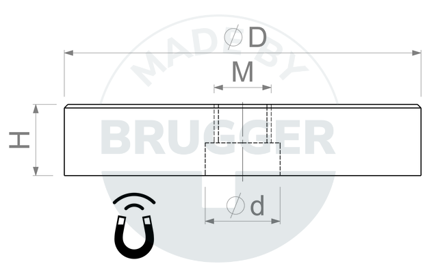 technische Zeichnung Topfmagnete aus NdFeB mit Innengewinde verzinkt | © Brugger GmbH