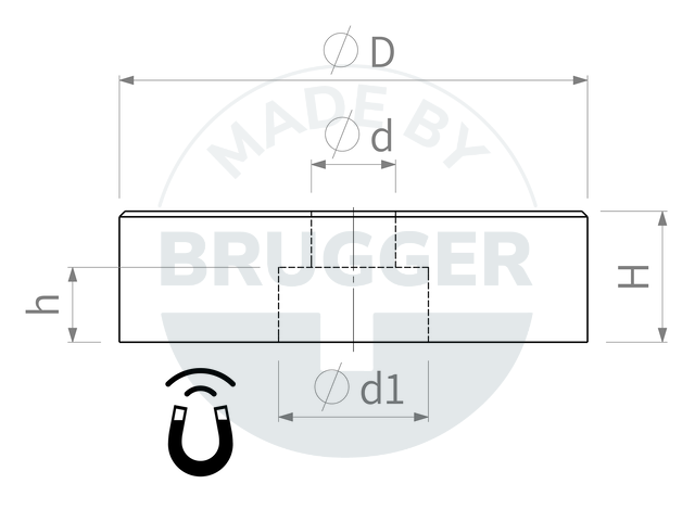technische Zeichnung Topfmagnete aus SamariumCobalt mit Zylinderbohrung | © Brugger GmbH